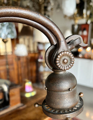 Antique Early 1900s Signed Tiffany Studios New York 619 Counter Balance Floor Lamp with Steuben Gold Aurene 8" Shade