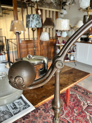 Antique Early 1900s Signed Tiffany Studios New York 619 Counter Balance Floor Lamp with Steuben Gold Aurene 8" Shade