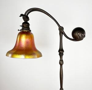 Antique Early 1900s Signed Tiffany Studios New York 619 Counter Balance Floor Lamp with Steuben Gold Aurene 8" Shade