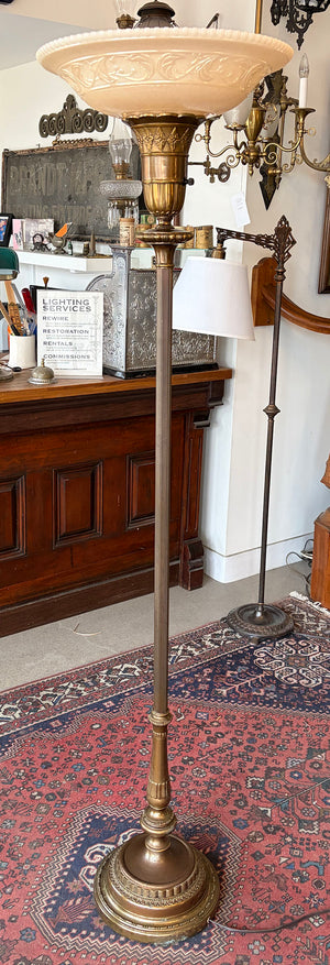 Antique Circa 1930 Art Deco Torcheire Lamp with Original Nu Gold Shade