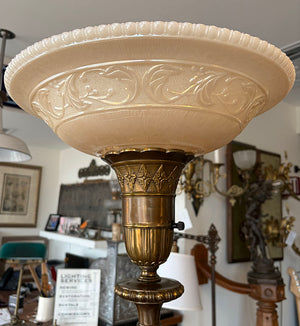 Antique Circa 1930 Art Deco Torcheire Lamp with Original Nu Gold Shade