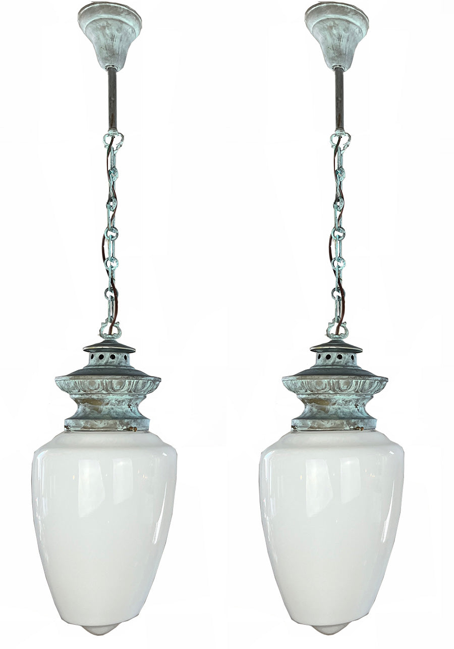 $1100 PAIR - Early 1900s Beaux Arts / Edwardian Pendants with Egg and Dart Motif - Interior or Exterior Use
