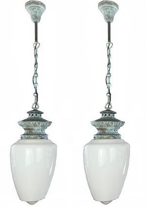 $1100 PAIR - Early 1900s Beaux Arts / Edwardian Pendants with Egg and Dart Motif - Interior or Exterior Use