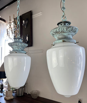 $1100 PAIR - Early 1900s Beaux Arts / Edwardian Pendants with Egg and Dart Motif - Interior or Exterior Use