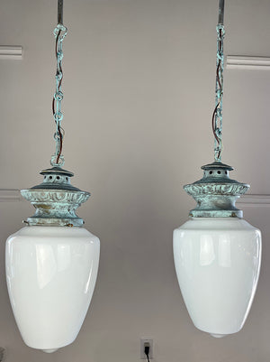 $1100 PAIR - Early 1900s Beaux Arts / Edwardian Pendants with Egg and Dart Motif - Interior or Exterior Use