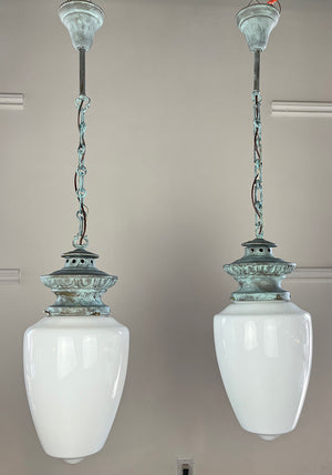 $1100 PAIR - Early 1900s Beaux Arts / Edwardian Pendants with Egg and Dart Motif - Interior or Exterior Use