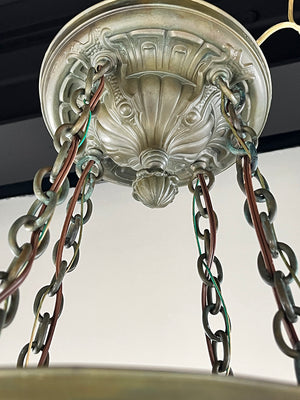 Antique Circa 1905 Four Light Embossed Beaux Arts Cascade with Ribbed Holophane Shades