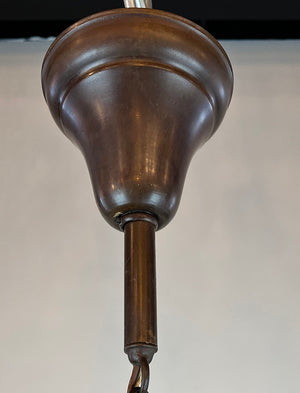 Antique Circa 1920 Two Light Pan Fixture with Embossed Sheraton Patterned Bottom and Cast Scroll and Open Work Arms