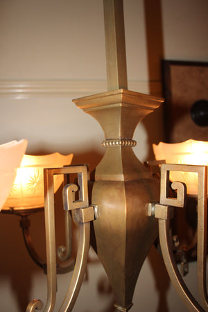 Antique Circa 1900 Four Light, Gas Converted Fixture With Exceptional Star Cut Sided Shades