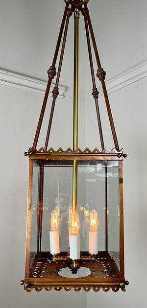 Antique Circa 1880 Eastlake Converted Gas Lantern with Beveled Glass and Pierced Openwork Gallery and Bottom