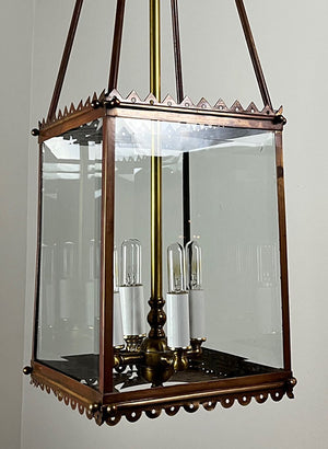 Antique Circa 1880 Eastlake Converted Gas Lantern with Beveled Glass and Pierced Openwork Gallery and Bottom