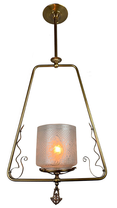 1880s Eastlake Converted Gas Hall Hoop Antique Lighting