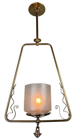 1880s Eastlake Converted Gas Hall Hoop Antique Lighting