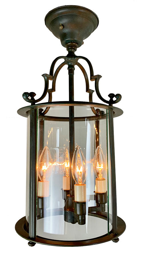 1940s Colonial Lantern Brass Glass