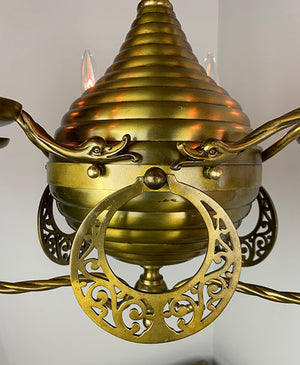 Amazing 1880s-90s Anglo Moorish Nine Light Converted Gasolier Attributed to Cassidy & Son Mfg. Co of New York