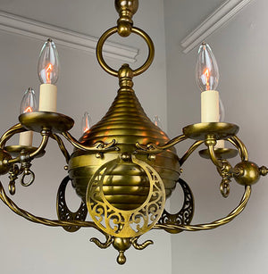 Amazing 1880s-90s Anglo Moorish Nine Light Converted Gasolier Attributed to Cassidy & Son Mfg. Co of New York