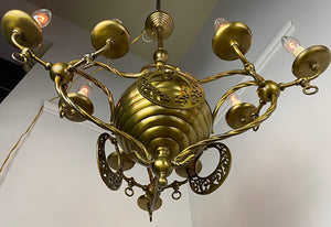 Amazing 1880s-90s Anglo Moorish Nine Light Converted Gasolier Attributed to Cassidy & Son Mfg. Co of New York