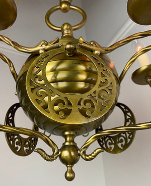 Amazing 1880s-90s Anglo Moorish Nine Light Converted Gasolier Attributed to Cassidy & Son Mfg. Co of New York