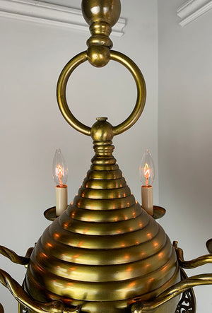 Amazing 1880s-90s Anglo Moorish Nine Light Converted Gasolier Attributed to Cassidy & Son Mfg. Co of New York