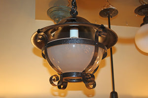 Antique Circa 1900 Arts and Crafts Exterior Ceiling Fixture With Frosted Glass