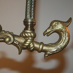 Outstanding Antique Circa 1860, Single Light,  Alladin Style Victorian Hall Fixture With Phoenix Details, and Antique Wheelcut Shade.