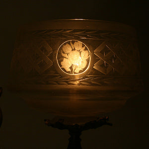 Outstanding Antique Circa 1860, Single Light,  Alladin Style Victorian Hall Fixture With Phoenix Details, and Antique Wheelcut Shade.