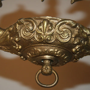 Outstanding Antique Circa 1860, Single Light,  Alladin Style Victorian Hall Fixture With Phoenix Details, and Antique Wheelcut Shade.