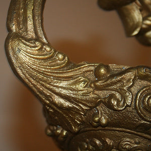 Outstanding Antique Circa 1860, Single Light,  Alladin Style Victorian Hall Fixture With Phoenix Details, and Antique Wheelcut Shade.