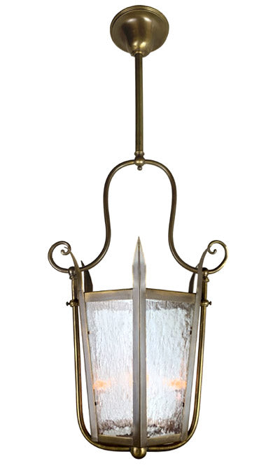 1900 Brass Lantern Scroll Glass