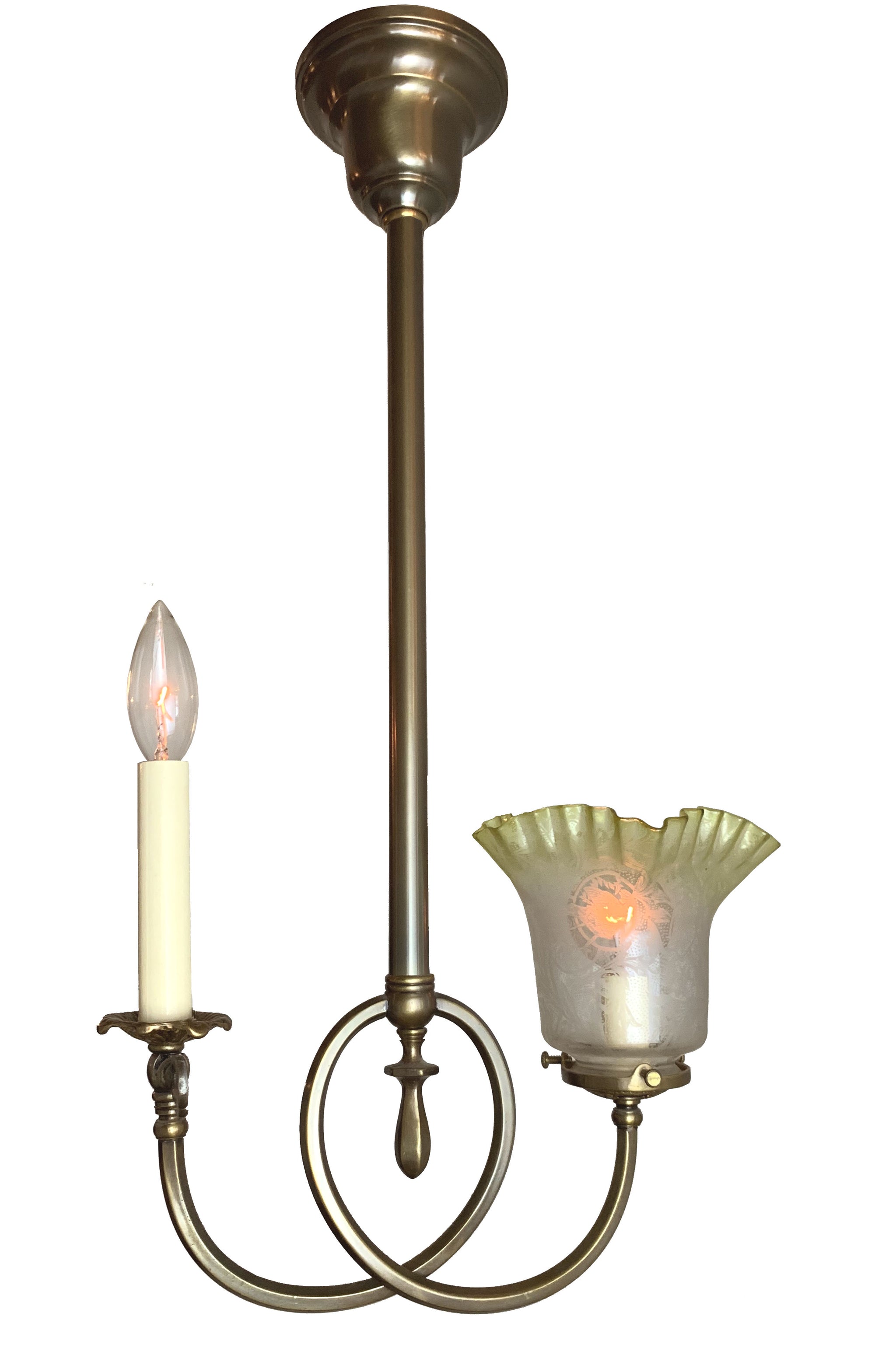 1900 Gas Electric Pendant Fixture Antique Shade