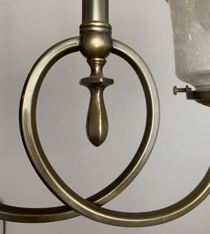 Antique Circa 1900s Two Light Gas Converted / Early Electric Fixture with Antique Shade.
