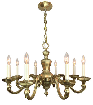 Chandelier Cast Brass 1930 Octogonal Scroll Arm Fixture