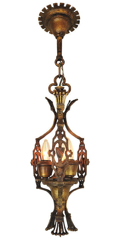 Tudor Revival Lantern Hammered Crest 1920s