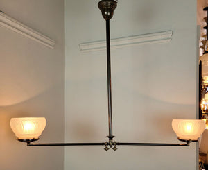 Antique Circa 1880 Two Light, Commercial Gas Converted Fixture with Antique Interior Frosted Gas Shades