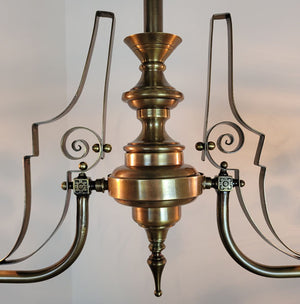 Antique Circa 1880s, Two Light,  Aesthetic Movement Converted Gas Fixture with Antique 5" Wheelcut Shades