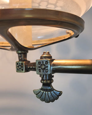 Antique Circa 1880s, Two Light,  Aesthetic Movement Converted Gas Fixture with Antique 5" Wheelcut Shades