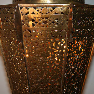 Antique Circa 1930s Exceptional Moorish Style Pierced Openwork Lantern Floor Lamp With Trident And Three Footed Scroll Details.