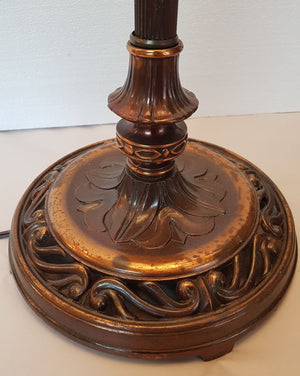 Antique Circa 1920, Four Light Copper Flashed Sofa Floor Lamp with Decorative Cast Openwork Scroll Base.