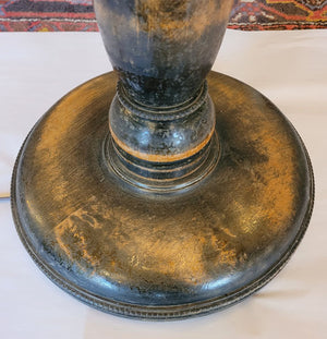 Antique Circa 1920 Turned Wooden Floor Lamp with Beaded Details and a Handmade Lampshade