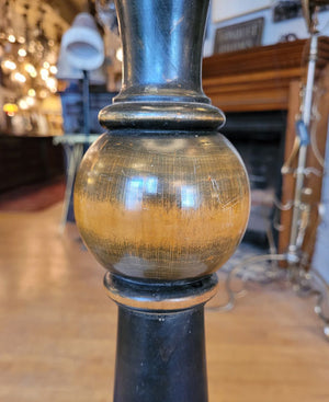 Antique Circa 1920 Turned Wooden Floor Lamp with Beaded Details and a Handmade Lampshade