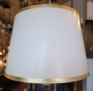 Antique Circa 1920 Turned Wooden Floor Lamp with Beaded Details and a Handmade Lampshade