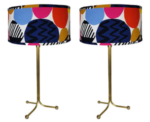 $750 PAIR -  Handmade Mid Century Modern Inspired Brass Tripod Lamps with Handmade Lampshades