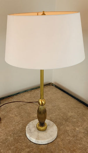 Handmade "Milo" Contemporary Brass Table Lamp with Handmade Cream Chintz Lampshade - PAIR AVAILABLE