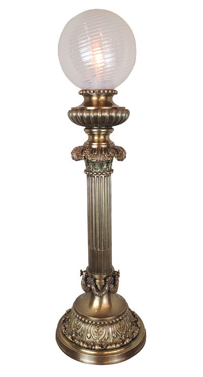 Antique Circa 1900 Incredible Single Light, Beaux Arts Cast Bronze Converted Newel Post Lamp with Antique Opalescent Shade