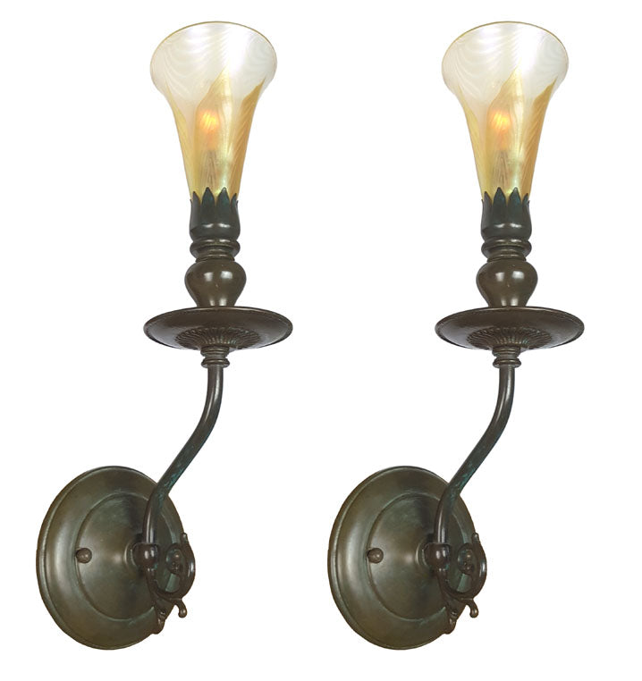 $1300 PAIR - Handcrafted Single Light, Jardin Wall Sconce with Handblown Art Glass Shade.