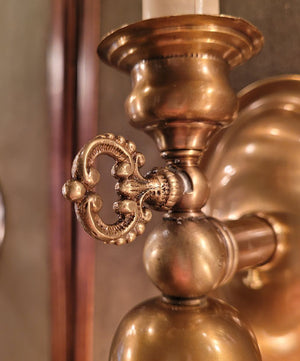 $790 PAIR - Antique Circa 1900 Converted Gas Electric Wall Sconces with Antique Cut Glass Shades