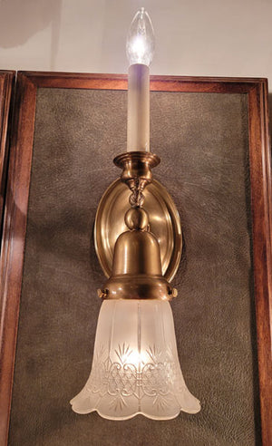 $790 PAIR - Antique Circa 1900 Converted Gas Electric Wall Sconces with Antique Cut Glass Shades