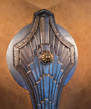 $750 PAIR - Antique Circa 1930 Two Light, Art Deco Wall Sconces with Cast Chevron and Fan Details.