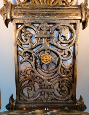 $2,000 PAIR - Circa 1920, Two Light, Exceptional Cast Openwork Spanish Revival Wall Sconces attributed to Oscar Bach