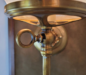 $1,300 PAIR - Antique Circa 1890 Single Light, Goose Head Converted Gas Wall Sconces with an Antique Acid Etched Shades